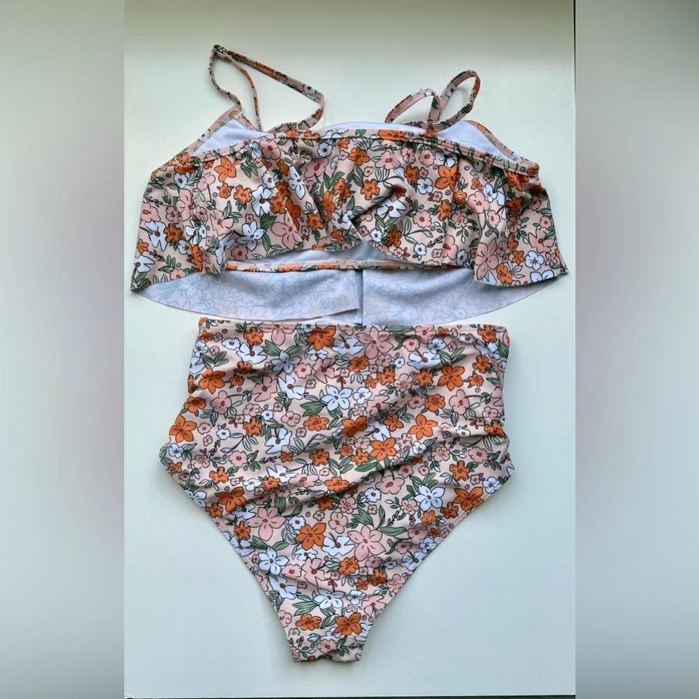 Maternity Bikini Set Two Piece Swimsuit Ruffle Women High Waist, Medium - Picture 3 of 4